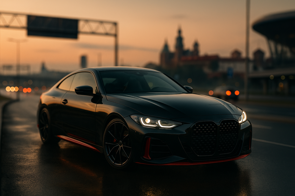 Sportowe auto premium z czerwono-czarnymi akcentami w Krakowie, gotowe na odbiór i weekendową trasę